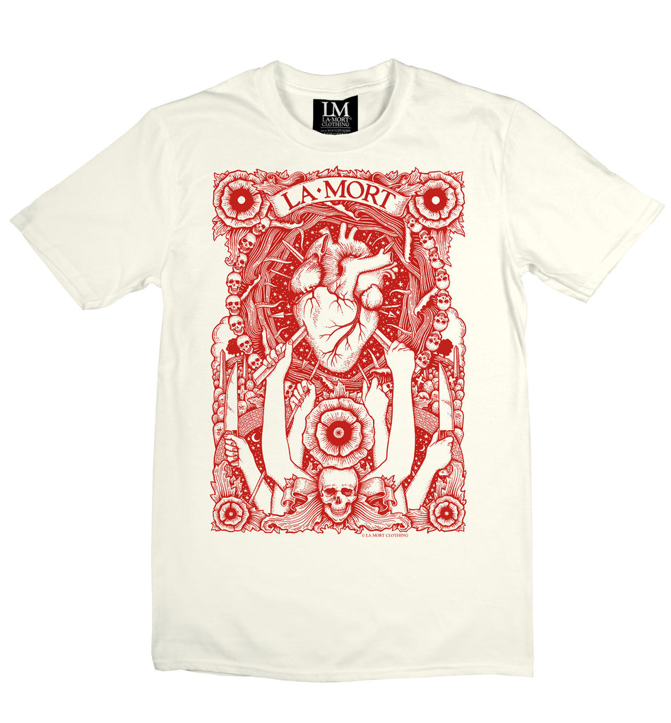 Men's White & Red Print T Shirt