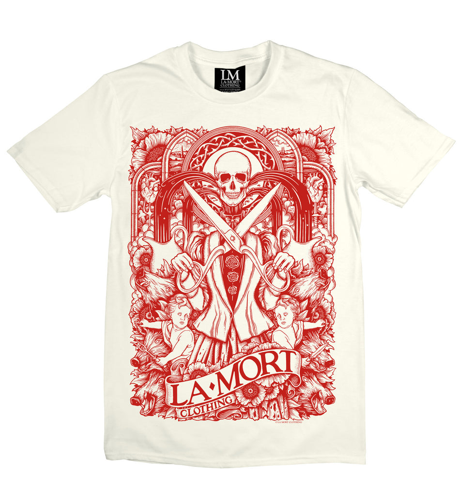 Men's Red On White Printed T Shirt