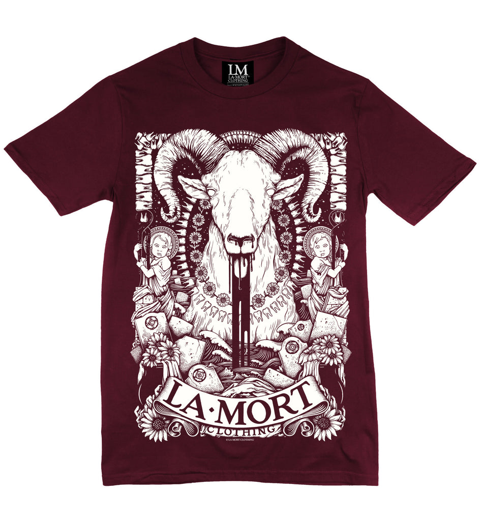 Burgundy & White Ram Print T Shirt