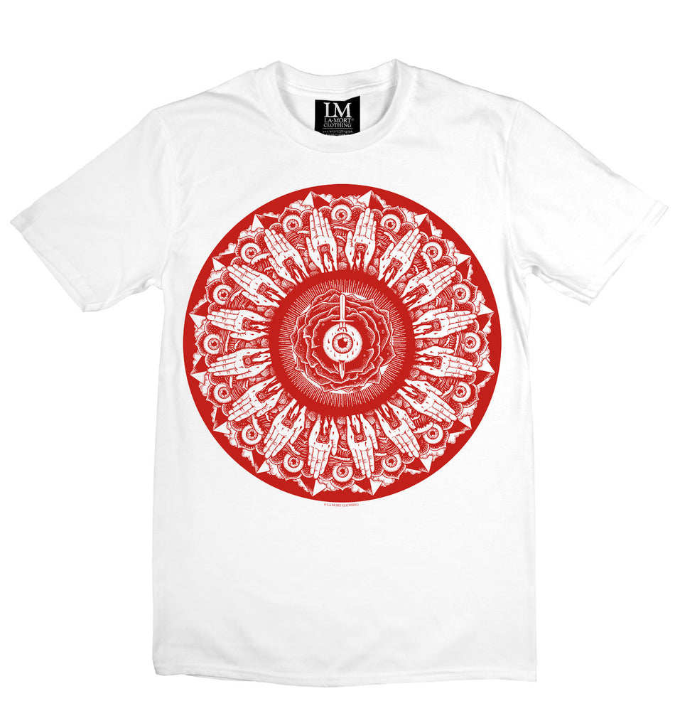 Men's White & Red Printed T Shirt