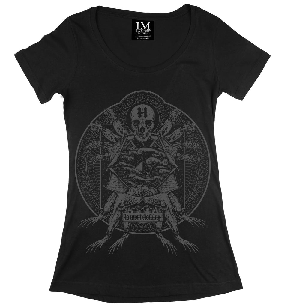 Women's Black & Charcoal Print T Shirt