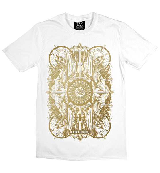 Men's White & Gold Skull Print T Shirt