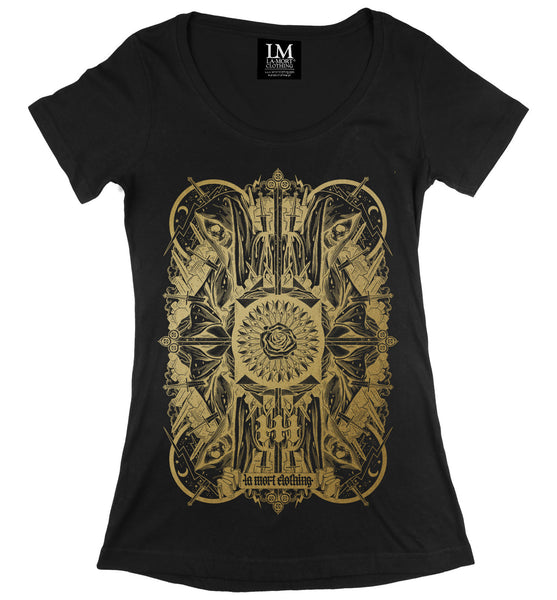 Black & Gold Women's Printed T Shirt